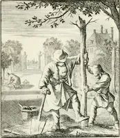 Picture 47 of 100 from Spiegel van 't menschelyk bedryf : vertonende hondert-verscheyde ambagten zeer konstig afgebeeld en met zeer zinryke spreuken en stigtelyke versen verrykt (1694), leaf 102