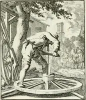 Picture 51 of 100 from Spiegel van 't menschelyk bedryf : vertonende hondert-verscheyde ambagten zeer konstig afgebeeld en met zeer zinryke spreuken en stigtelyke versen verrykt (1694), leaf 110