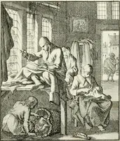 An illustration from Spiegel van 't menschelyk bedryf : vertonende hondert-verscheyde ambagten zeer konstig afgebeeld en met zeer zinryke spreuken en stigtelyke versen verrykt (1694)