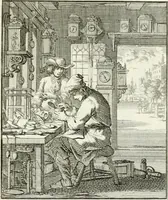 Picture 65 of 100 from Spiegel van 't menschelyk bedryf : vertonende hondert-verscheyde ambagten zeer konstig afgebeeld en met zeer zinryke spreuken en stigtelyke versen verrykt (1694), leaf 138