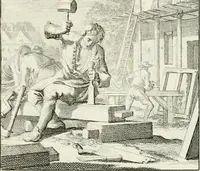 Picture 4 of 100 from Spiegel van 't menschelyk bedryf : vertonende hondert-verscheyde ambagten zeer konstig afgebeeld en met zeer zinryke spreuken en stigtelyke versen verrykt (1694), leaf 14