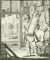 Picture 66 of 100 from Spiegel van 't menschelyk bedryf : vertonende hondert-verscheyde ambagten zeer konstig afgebeeld en met zeer zinryke spreuken en stigtelyke versen verrykt (1694), leaf 140