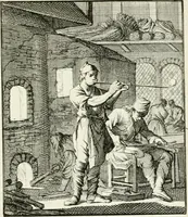 An illustration from Spiegel van 't menschelyk bedryf : vertonende hondert-verscheyde ambagten zeer konstig afgebeeld en met zeer zinryke spreuken en stigtelyke versen verrykt (1694)