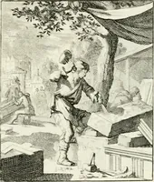 Picture 70 of 100 from Spiegel van 't menschelyk bedryf : vertonende hondert-verscheyde ambagten zeer konstig afgebeeld en met zeer zinryke spreuken en stigtelyke versen verrykt (1694), leaf 148