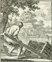 Picture 73 of 100 from Spiegel van 't menschelyk bedryf : vertonende hondert-verscheyde ambagten zeer konstig afgebeeld en met zeer zinryke spreuken en stigtelyke versen verrykt (1694), leaf 154