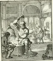 An illustration from Spiegel van 't menschelyk bedryf : vertonende hondert-verscheyde ambagten zeer konstig afgebeeld en met zeer zinryke spreuken en stigtelyke versen verrykt (1694)