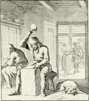 An illustration from Spiegel van 't menschelyk bedryf : vertonende hondert-verscheyde ambagten zeer konstig afgebeeld en met zeer zinryke spreuken en stigtelyke versen verrykt (1694)