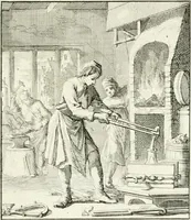 Picture 78 of 100 from Spiegel van 't menschelyk bedryf : vertonende hondert-verscheyde ambagten zeer konstig afgebeeld en met zeer zinryke spreuken en stigtelyke versen verrykt (1694), leaf 164