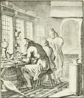 An illustration from Spiegel van 't menschelyk bedryf : vertonende hondert-verscheyde ambagten zeer konstig afgebeeld en met zeer zinryke spreuken en stigtelyke versen verrykt (1694)