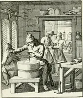 An illustration from Spiegel van 't menschelyk bedryf : vertonende hondert-verscheyde ambagten zeer konstig afgebeeld en met zeer zinryke spreuken en stigtelyke versen verrykt (1694)