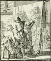 Picture 83 of 100 from Spiegel van 't menschelyk bedryf : vertonende hondert-verscheyde ambagten zeer konstig afgebeeld en met zeer zinryke spreuken en stigtelyke versen verrykt (1694), leaf 174