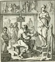 Picture 86 of 100 from Spiegel van 't menschelyk bedryf : vertonende hondert-verscheyde ambagten zeer konstig afgebeeld en met zeer zinryke spreuken en stigtelyke versen verrykt (1694), leaf 180