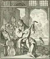 An illustration from Spiegel van 't menschelyk bedryf : vertonende hondert-verscheyde ambagten zeer konstig afgebeeld en met zeer zinryke spreuken en stigtelyke versen verrykt (1694)