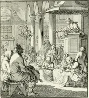 An illustration from Spiegel van 't menschelyk bedryf : vertonende hondert-verscheyde ambagten zeer konstig afgebeeld en met zeer zinryke spreuken en stigtelyke versen verrykt (1694)