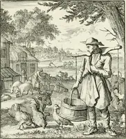 Picture 93 of 100 from Spiegel van 't menschelyk bedryf : vertonende hondert-verscheyde ambagten zeer konstig afgebeeld en met zeer zinryke spreuken en stigtelyke versen verrykt (1694), leaf 194