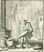 An illustration from Spiegel van 't menschelyk bedryf : vertonende hondert-verscheyde ambagten zeer konstig afgebeeld en met zeer zinryke spreuken en stigtelyke versen verrykt (1694)