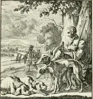 An illustration from Spiegel van 't menschelyk bedryf : vertonende hondert-verscheyde ambagten zeer konstig afgebeeld en met zeer zinryke spreuken en stigtelyke versen verrykt (1694)