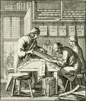 An illustration from Spiegel van 't menschelyk bedryf : vertonende hondert-verscheyde ambagten zeer konstig afgebeeld en met zeer zinryke spreuken en stigtelyke versen verrykt (1694)