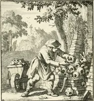 Picture 100 of 100 from Spiegel van 't menschelyk bedryf : vertonende hondert-verscheyde ambagten zeer konstig afgebeeld en met zeer zinryke spreuken en stigtelyke versen verrykt (1694), leaf 208