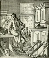 An illustration from Spiegel van 't menschelyk bedryf : vertonende hondert-verscheyde ambagten zeer konstig afgebeeld en met zeer zinryke spreuken en stigtelyke versen verrykt (1694)