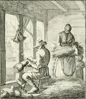 Picture 10 of 100 from Spiegel van 't menschelyk bedryf : vertonende hondert-verscheyde ambagten zeer konstig afgebeeld en met zeer zinryke spreuken en stigtelyke versen verrykt (1694), leaf 26