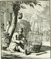 An illustration from Spiegel van 't menschelyk bedryf : vertonende hondert-verscheyde ambagten zeer konstig afgebeeld en met zeer zinryke spreuken en stigtelyke versen verrykt (1694)