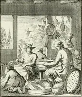 Picture 12 of 100 from Spiegel van 't menschelyk bedryf : vertonende hondert-verscheyde ambagten zeer konstig afgebeeld en met zeer zinryke spreuken en stigtelyke versen verrykt (1694), leaf 30