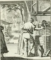 Picture 19 of 100 from Spiegel van 't menschelyk bedryf : vertonende hondert-verscheyde ambagten zeer konstig afgebeeld en met zeer zinryke spreuken en stigtelyke versen verrykt (1694), leaf 44
