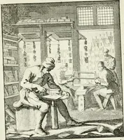 An illustration from Spiegel van 't menschelyk bedryf : vertonende hondert-verscheyde ambagten zeer konstig afgebeeld en met zeer zinryke spreuken en stigtelyke versen verrykt (1694)