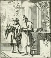 An illustration from Spiegel van 't menschelyk bedryf : vertonende hondert-verscheyde ambagten zeer konstig afgebeeld en met zeer zinryke spreuken en stigtelyke versen verrykt (1694)