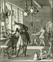 An illustration from Spiegel van 't menschelyk bedryf : vertonende hondert-verscheyde ambagten zeer konstig afgebeeld en met zeer zinryke spreuken en stigtelyke versen verrykt (1694)