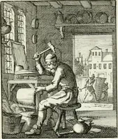 Picture 29 of 100 from Spiegel van 't menschelyk bedryf : vertonende hondert-verscheyde ambagten zeer konstig afgebeeld en met zeer zinryke spreuken en stigtelyke versen verrykt (1694), leaf 66