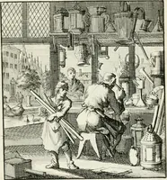 An illustration from Spiegel van 't menschelyk bedryf : vertonende hondert-verscheyde ambagten zeer konstig afgebeeld en met zeer zinryke spreuken en stigtelyke versen verrykt (1694)