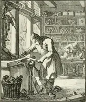 An illustration from Spiegel van 't menschelyk bedryf : vertonende hondert-verscheyde ambagten zeer konstig afgebeeld en met zeer zinryke spreuken en stigtelyke versen verrykt (1694)