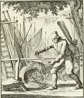 Picture 35 of 100 from Spiegel van 't menschelyk bedryf : vertonende hondert-verscheyde ambagten zeer konstig afgebeeld en met zeer zinryke spreuken en stigtelyke versen verrykt (1694), leaf 78
