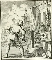 An illustration from Spiegel van 't menschelyk bedryf : vertonende hondert-verscheyde ambagten zeer konstig afgebeeld en met zeer zinryke spreuken en stigtelyke versen verrykt (1694)