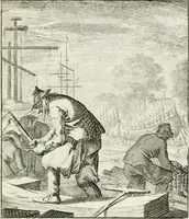 Picture 37 of 100 from Spiegel van 't menschelyk bedryf : vertonende hondert-verscheyde ambagten zeer konstig afgebeeld en met zeer zinryke spreuken en stigtelyke versen verrykt (1694), leaf 82