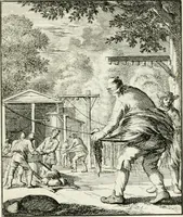 An illustration from Spiegel van 't menschelyk bedryf : vertonende hondert-verscheyde ambagten zeer konstig afgebeeld en met zeer zinryke spreuken en stigtelyke versen verrykt (1694)