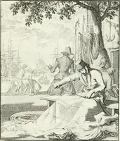 An illustration from Spiegel van 't menschelyk bedryf : vertonende hondert-verscheyde ambagten zeer konstig afgebeeld en met zeer zinryke spreuken en stigtelyke versen verrykt (1694)