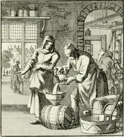 An illustration from Spiegel van 't menschelyk bedryf : vertonende hondert-verscheyde ambagten zeer konstig afgebeeld en met zeer zinryke spreuken en stigtelyke versen verrykt (1694)
