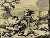 Picture 25 of 132 from Staat- en zedekundige zinneprenten, of, Leerzame fabelen : die van den Heere La Court speelswyze (1731), leaf 102