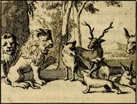 An illustration from Staat- en zedekundige zinneprenten, of, Leerzame fabelen : die van den Heere La Court speelswyze (1731)