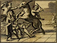 An illustration from Staat- en zedekundige zinneprenten, of, Leerzame fabelen : die van den Heere La Court speelswyze (1731)