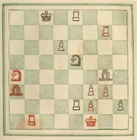 An illustration from Stamma on the game of chess; containing numerous openings of games, and one hundred critical situations, illustrated on colored diagrams (1818)