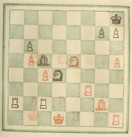 An illustration from Stamma on the game of chess; containing numerous openings of games, and one hundred critical situations, illustrated on colored diagrams (1818)