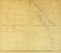 An illustration from Star atlas, containing stars visible to the naked eye and clusters, nebulae and double stars visible in small telescopes, together with variable stars, red stars, characteristic star groups, ancient constellation figures and an explanatory text (1896)