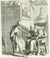 An illustration from Sterbensspiegel, das ist, Sonnenklare Vorstellung menschlicher Nichtigkeit durch alle Ständ und Geschlechter : vermitlest 60. dienstlicher Kupferblätteren, lehrzeicher Vberschrifften, und beweglicher zu vier stimmen aussgesetzter Todtengessängen (1650)