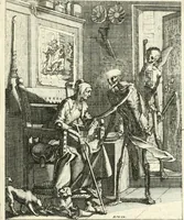 An illustration from Sterbensspiegel, das ist, Sonnenklare Vorstellung menschlicher Nichtigkeit durch alle Ständ und Geschlechter : vermitlest 60. dienstlicher Kupferblätteren, lehrzeicher Vberschrifften, und beweglicher zu vier stimmen aussgesetzter Todtengessängen (1650)