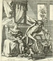 Picture 60 of 94 from Sterbensspiegel, das ist, Sonnenklare Vorstellung menschlicher Nichtigkeit durch alle Ständ und Geschlechter : vermitlest 60. dienstlicher Kupferblätteren, lehrzeicher Vberschrifften, und beweglicher zu vier stimmen aussgesetzter Todtengessängen (1650), leaf 112