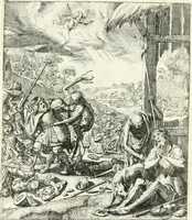An illustration from Sterbensspiegel, das ist, Sonnenklare Vorstellung menschlicher Nichtigkeit durch alle Ständ und Geschlechter : vermitlest 60. dienstlicher Kupferblätteren, lehrzeicher Vberschrifften, und beweglicher zu vier stimmen aussgesetzter Todtengessängen (1650)